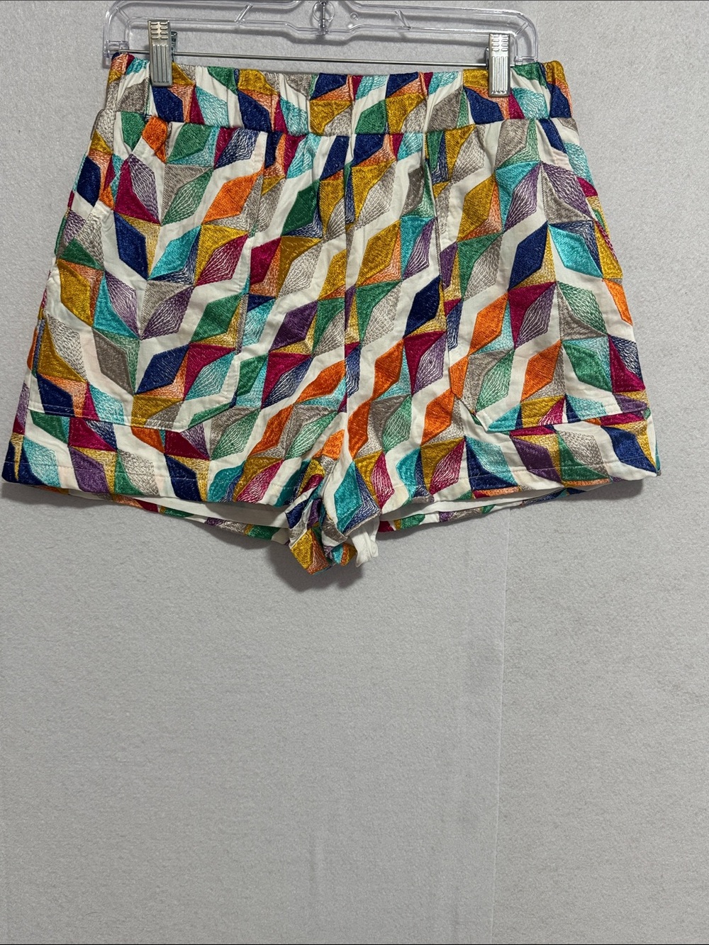 Willa Story Women's High-Waist Multicolor Geometric Embroidered Shorts